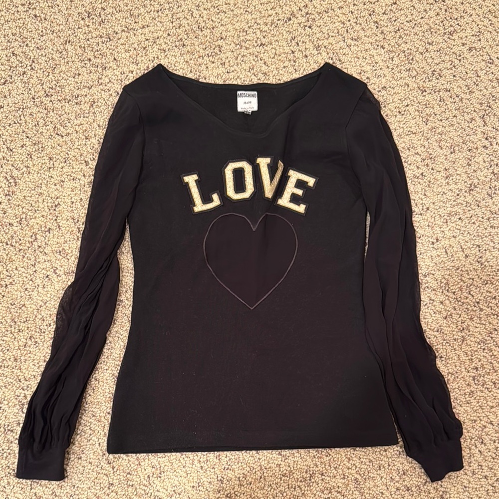 Moschino Black Long Sleeve Sweater Top See-Through Sleeves Size US 12